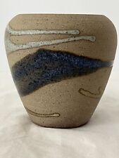 Studio Art Pottery Small  Stoneware  Vase Signed Stamped Cream Blues Green picture