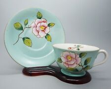 Vintage H R Bone China Hand Painted Robin Egg Blue Teacup & Saucer Made in Japan picture