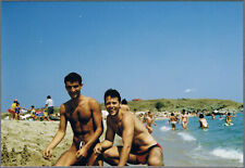Affectionate Handsome young men couple hug love gay int vtg photo picture