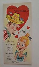 Whimsical 1950s UNUSED Vtg VALENTINE Cupid Is Not a Jughead or Jerk CARD picture