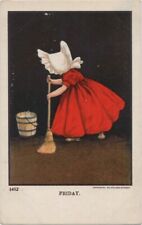 c1905 Bernhardt Wall Sunbonnet Girl Friday Girl Sweeping Floor Ullman Publisher picture