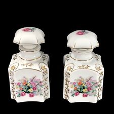 2pc Vintage Porcelain Floral Perfume Bottles w/ Stoppers Gilded AS IS picture