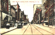 Postcard Wheeling West Virginia Main Street Looking North Showing Cars Shoppers picture