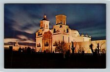 Tucson AZ-Arizona Mission San Xavier Del Bac Night Illumination Vintage Postcard picture