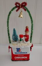 Vintage Christmas Spice Tin Assemblage Snowman Brush Tree Retro picture