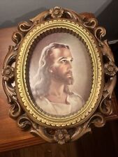 Collectors Vintage Ornate Framed 3D Carved Wood Picture. Art Deco. Jesus picture