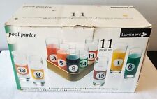 RARE Vtg Pool Parlor 11 Piece Glass Set 2oz Shooters & Rack Tray Luminarc New picture
