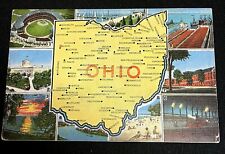 Vintage Ohio Map Lithograph Postcard EC Kropp Co. Municipal Stadium Cleveland picture