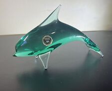 Vintage 10” Handmade Art Glass Dolphin Czech Rep With Original Sticker. picture