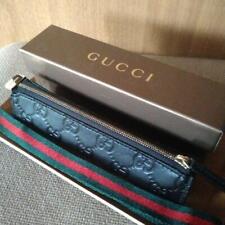 Gucci GG Pen Case Pencil Pouch Black Sima Leather Stationery Writing Instruments picture