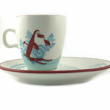 Vintage Starbucks Holiday Coffee Mug Tea Cup And Plate - Skiing Snowman Penguin picture