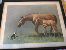 ANTIQUE PICTURE WITH HORSES AND DOG picture