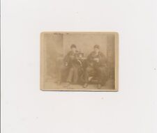 1880's Vintage Photo 2 Men Buffalo Fur Coats Long Stem, Pipe, Beer,Glass,Bottle picture