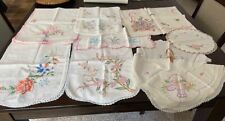 Vintage Collection of 9 Embroidered Dresser Scarves w/Delicate Crocheted Edging picture