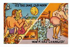 Couples Humor Blond Bathing Suit Undies Bed Fat Joke PU1950's Linen (184A) picture