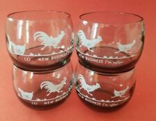 MCM Randy Rooster Chasing Hen Smoke Glass Roly Poly 6oz Whiskey Tumblers Barware picture