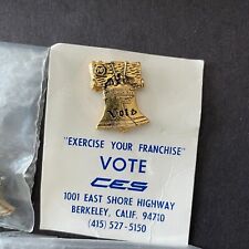 Vintage Gold Toned Lapel Hat Pinback Vote Liberty Bell picture