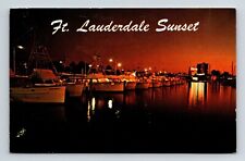 Ft Lauderdale FL Sunset Florida Bahia Mar Marina Postcard PM Clean Cancel WOB 9c picture