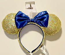 Disney Parks WDW 50th Anniversary Gold Sequin Blue Bow Ears Headband EARidescent picture