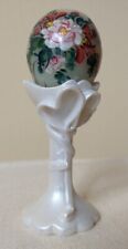 VTG Miniature Pedestal Hand Painted Egg Flower Bird Hummingbird Victorian 3