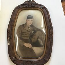 Vintage WW2 USA American EAGLE Army SOLDIER Picture Flag Oval Bubble Glass FRAME picture