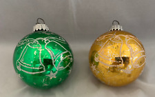 Vintage Glass Christmas ornaments with stenciled bell, star and pine needles picture