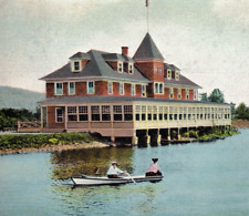 C1910 Cranberry Lake NJ Beauty Pavilion Row Boat Couple Lake Porch Vtg Postcard picture
