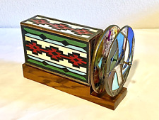 Stained Glass Art Kaleidoscope Dual Wheels Disks Beautiful Handmade Signed 1999 picture