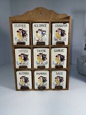 Vintage 1950's Wooden/Ceramic Rooster Spice Rack Made in Japan picture