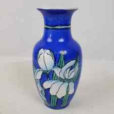 Vintage Chinese Vase Iris Flower Signed 6 Inch Tall Blue picture