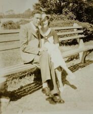 Pretty Woman & Man Sitting On Park Bench B&W Photograph 2.5 x 3.5 picture