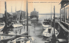 1930's Boats in Harbor Foot of Main St. Greenport LI NY post card picture