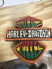 Vintage Wooden Folk Art Harley Davidson Motorcycle Carved Wooden Sign picture