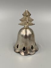 Vintage 3.75” Tall Pine Christmas Tree Hand Bell Carved Trim Made In India picture