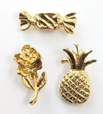 VTG Candy Flower Pineapple Lot of 3 Gold Tone Lapel Pins Fashion Jewelry picture