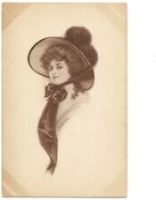 c1910 Beautiful Woman Gorgeous Big Hat Art Artist Signed Postcard picture