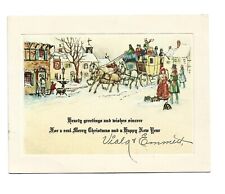 Vtg Christmas Card Art Deco 1920's 40's? Coach Arrives in Village picture