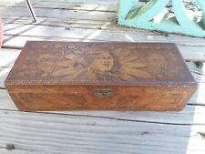 Antique 1911 Native American-Themed Carved Wood Box Indian Western Decor Woman picture