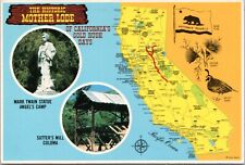Postcard California Map -  Historic Mother Lode Angel's Camp Sutter's Mill picture
