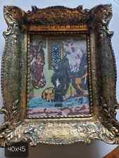 Handmade Gobelin Goblen Tapestry Horses and dog drinking water 40x45cm framed picture