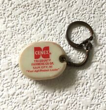 Vintage CENEX Keychain Tape Measure TRI-COUNTY FAMERS CO-OP Key Fob Ring WISC. picture
