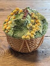 RARE Neiman Marcus Embossed Majolica Basket Weave Grapevine Jar - Made In Italy picture