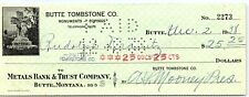 1938 BUTTE MONTANA BUTTE TOMBSTONE CO METALS BANK & TRUST COMPANY CHECK Z1637 picture