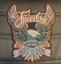 FREEDOM NEVER GIVE UP THE FIGHT LARGE BIKER PATCH IRON ON 12X10 INCH picture