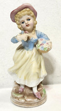 Vintage Porcelain Statue Blonde Girl Holding Flowers Figurine Japan  picture