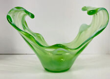 Vintage large  Green Stretched Hand Blown Art Glass Bowl picture