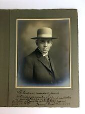 1928 Carrollton Ohio Signed Portrait Photo Hopkins Suit Wide Brim Felt Hat Vtg picture