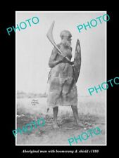 OLD 8x6 HISTORIC PHOTO ABORIGINAL MAN WITH BOOMERANG & SHIELD c1880 picture