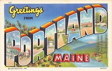 Portland Maine ME Greetings From Large Letter Linen 0B-H1677 Postcard picture