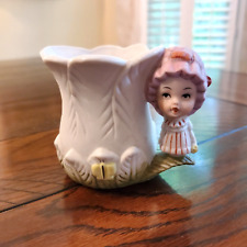 1960's Vintage UCTCI Japan Flower Little Girl Porcelain Vase  Figurine Gnome 3